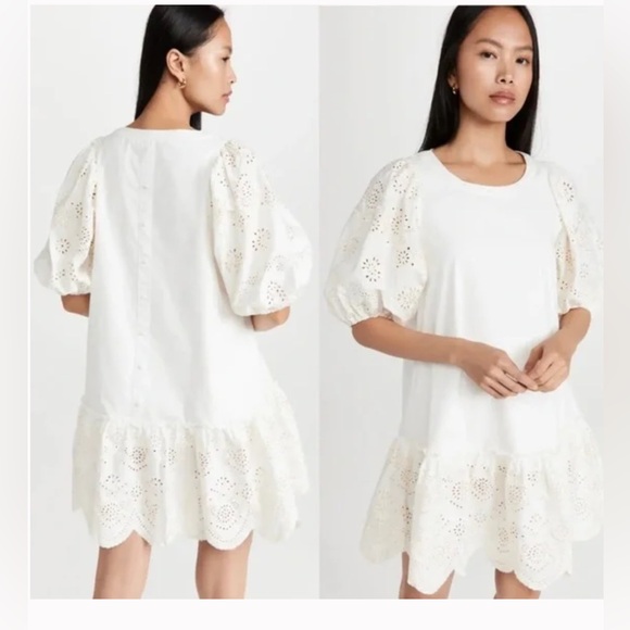 Moon River Dresses & Skirts - Moon River Dress Womens 
Medium Ivory Embroidered Eyelet Puff Sleeves Feminine